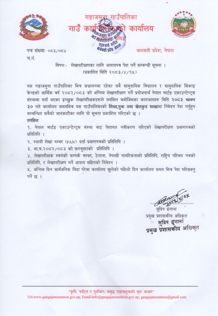 लेखापरीक्षणका लागि आशयपत्र पेश गर्ने सम्बन्धमा
