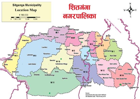 शितगंगा नगरपालिकाको नक्सा ।